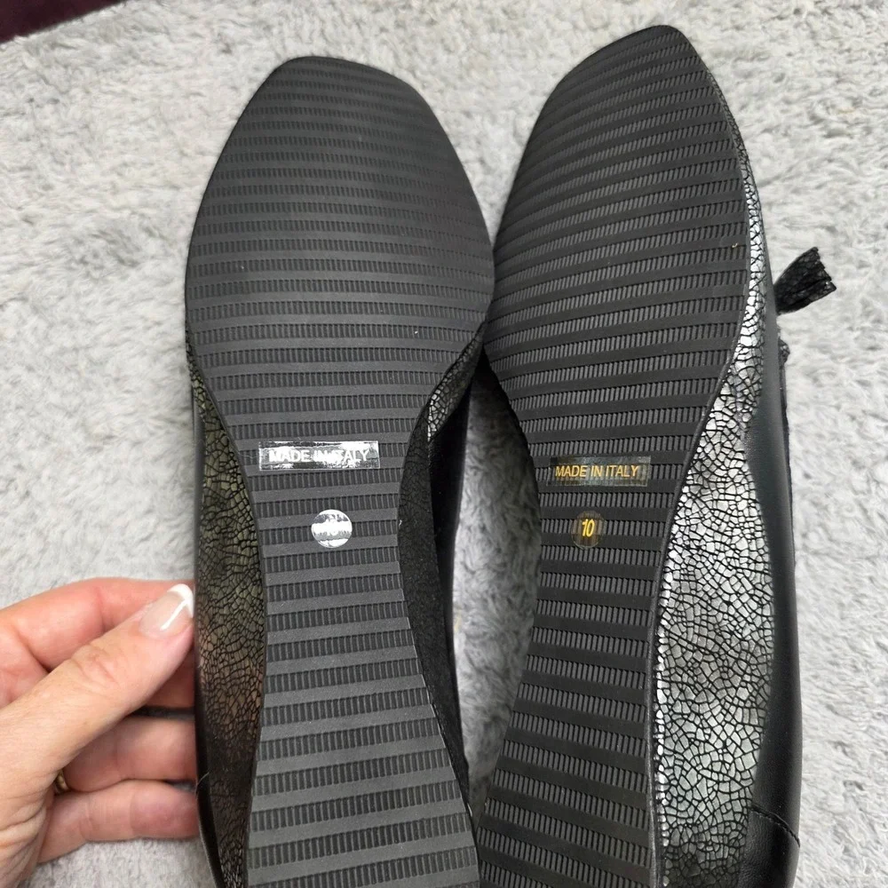 NEW Amalfi Rangoni Emanuela Black Italian‎ Leather Loafers Bow Detail 10M